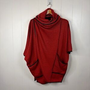 Lavena Red Black Fleece Lined Poncho Cowl Wrap Sweater Jacket Size Small Medium
